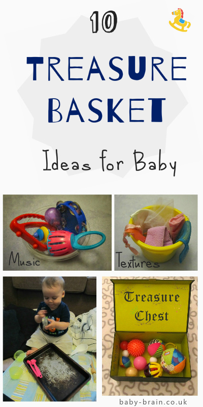 Treasure baskets and heuristic play for baby: quick guide and summary, plus treasure basket ideas, themes, content and how to present ideas. From baby-brain.co.uk