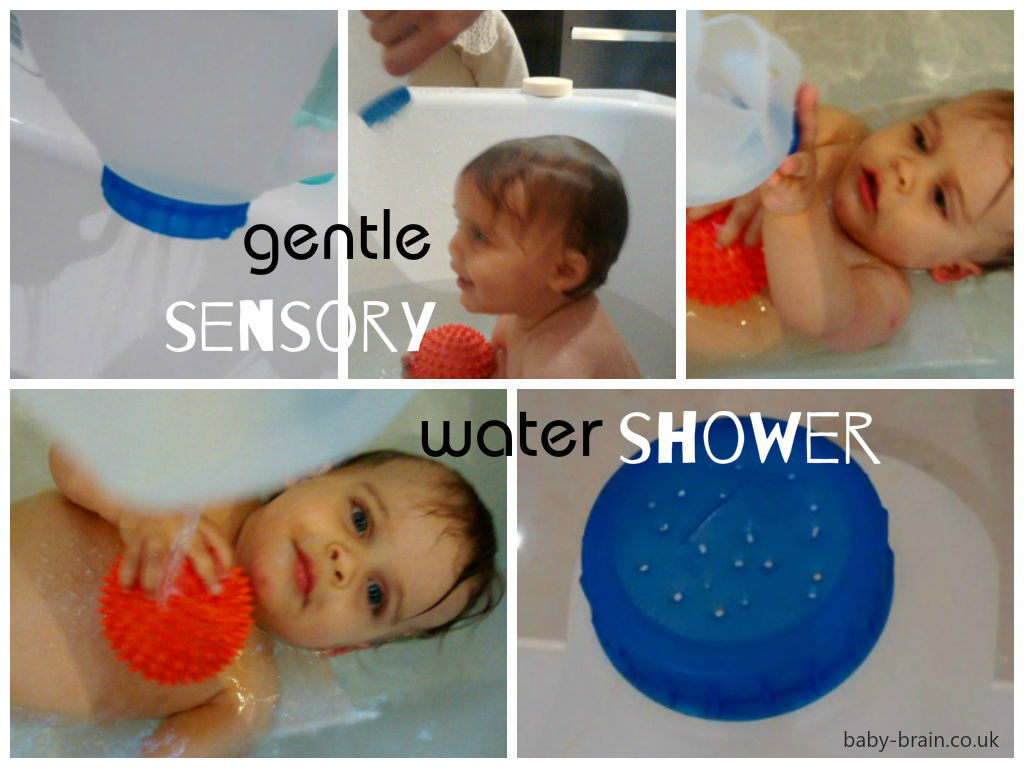 gentle water sensory shower, bath time sensory activity play for baby. baby-brain.co.uk. psychology resource, perspective, blog on motherhood & babies