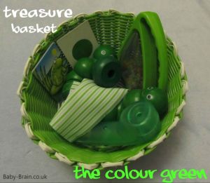 treasure baskets & heuristic play: how, why, what. The colour green.  baby-brain.co.uk