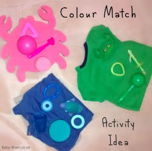 A quick & easy colour match activity to try with baby and toddler, use existing items around the house. baby-brain.co.uk