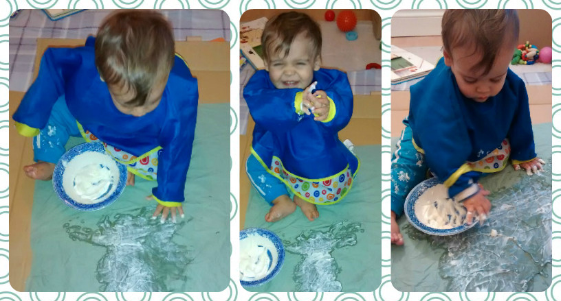 Baby painting with one step & ingredient. Safe and edible and sensory play fun! From baby-brain.co.uk