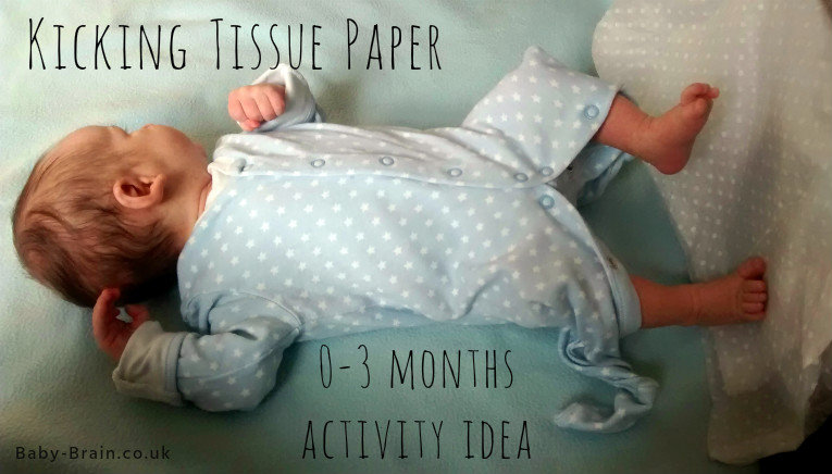 Sensory play idea for newborn and 0-3 months - kicking tissue paper. The psychology of newborn play