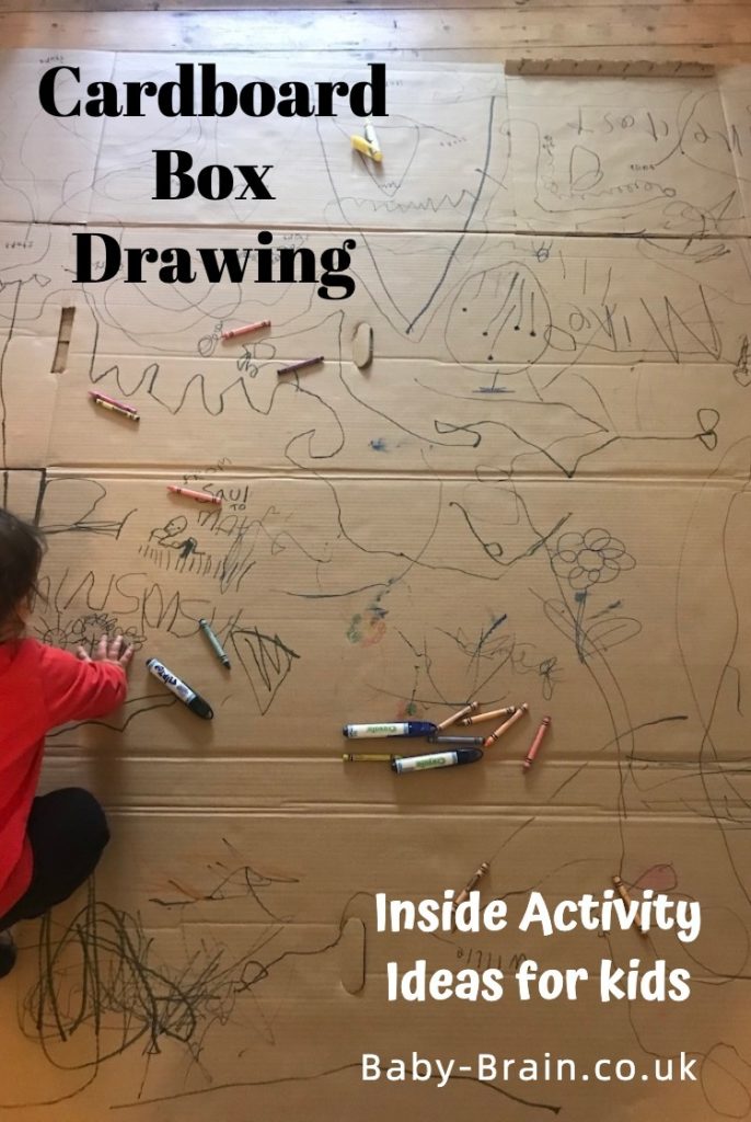 Cardboard box drawing - Inside activities for kids! Rainy day, lockdown, isolation - great play ideas for kids, babies, toddlers, preschool